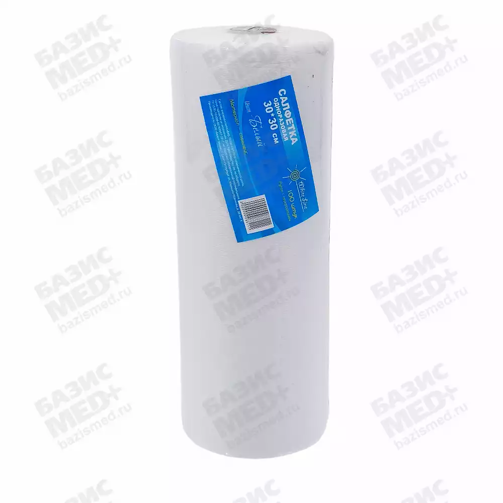 Рулон гигиенический, размер салфетки 30х30см, White Line, спанлейс 50г/м2, перфорацией №100, белый