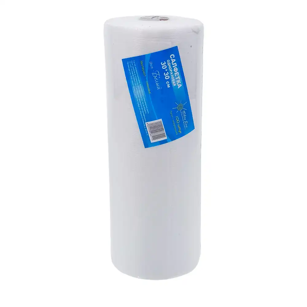 Рулон гигиенический, размер салфетки 30х30см, White Line, спанлейс 50г/м2, перфорацией №100, белый