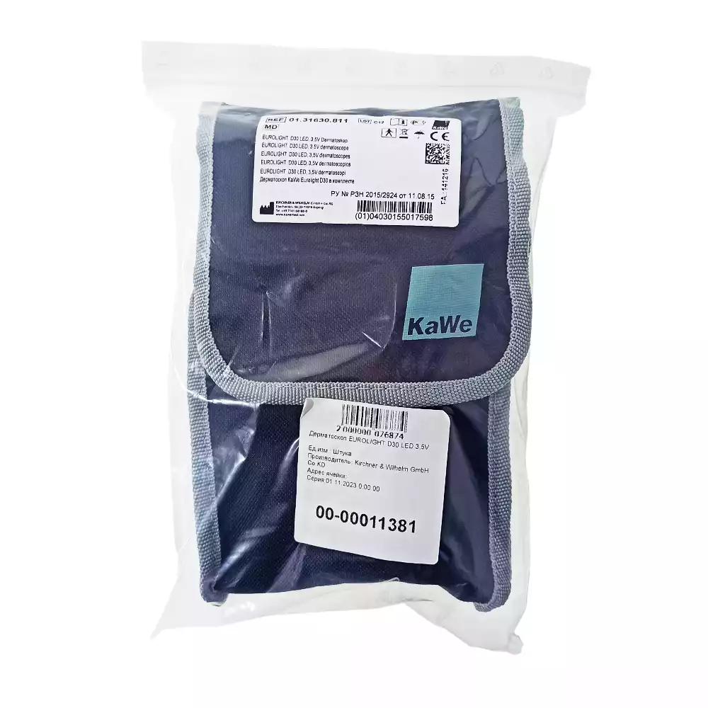 Дерматоскоп EUROLIGHT D30 (3,5В, метал. рукоять, лампа, 10-крат.увеличение, регулировка света, в сумочке+дерма-гель) №01.31630.811