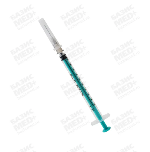 Шприц 1,0 мл инсулиновый, 3-х компонентный, игла надета 27G (0,40*12мм), стерильный, градуированной шкалой 100 МЕ,