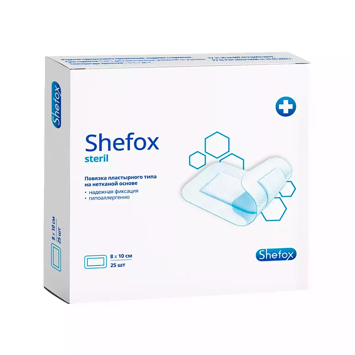 Повязка пластырного типа 8×10 см, 25 шт/упак,  Shefox