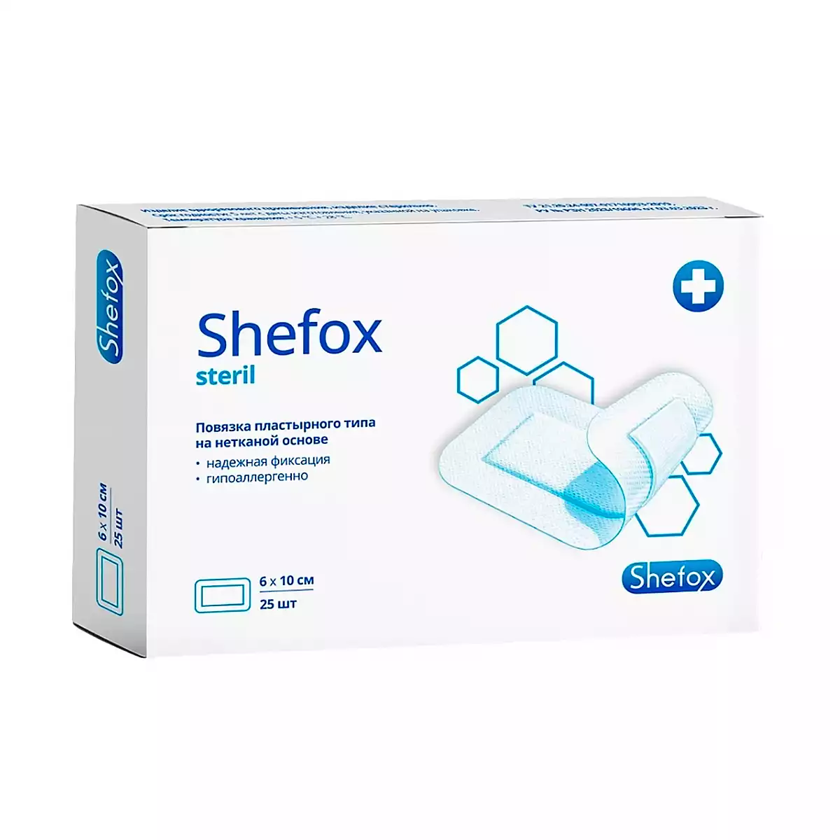 Повязка пластырного типа 6×10 см, 25 шт/упак, Shefox