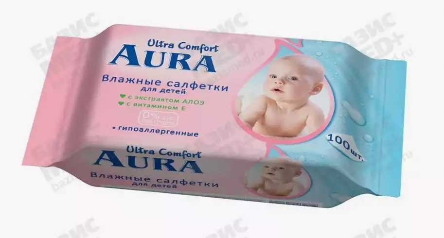 Салфетки влажные АУРА Ультра комфорт детские Алоэ+Витам Е с крышкой  100 шт