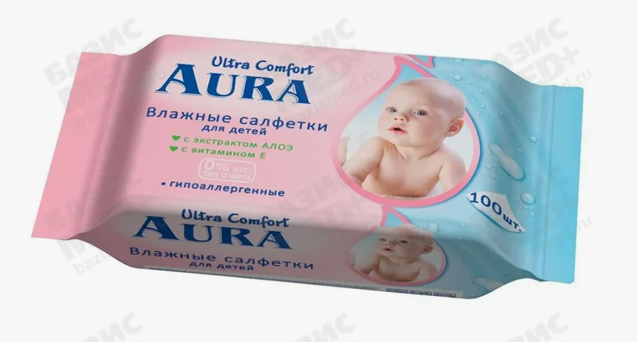 Салфетки влажные АУРА Ультра комфорт детские Алоэ+Витам Е с крышкой  100 шт