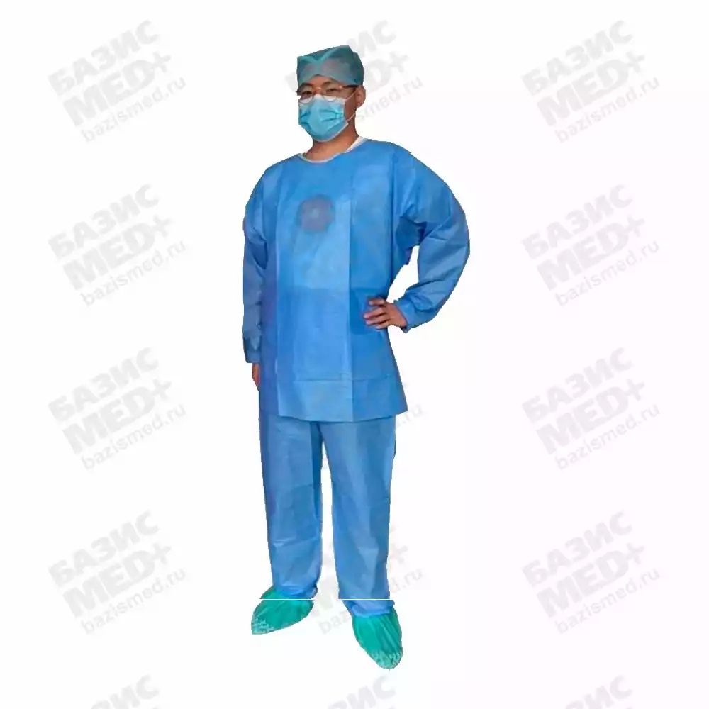 Костюм хирургический тип1 (смс42) рр 50-52 н/стер (рубашка хирургическая с длинным рукавом, брюки хирургические на резинке)