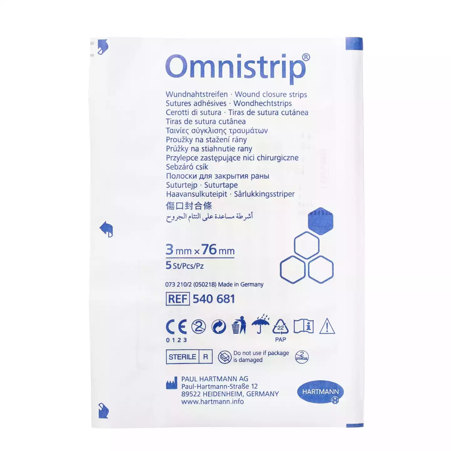 Полоски OMNISTRIP, размер 3*76мм, для бесшовного сведения краев ран, стерильно по 5шт в упаковке (цена указана за 1шт) (под запрос для ЛПУ и частных клиник)